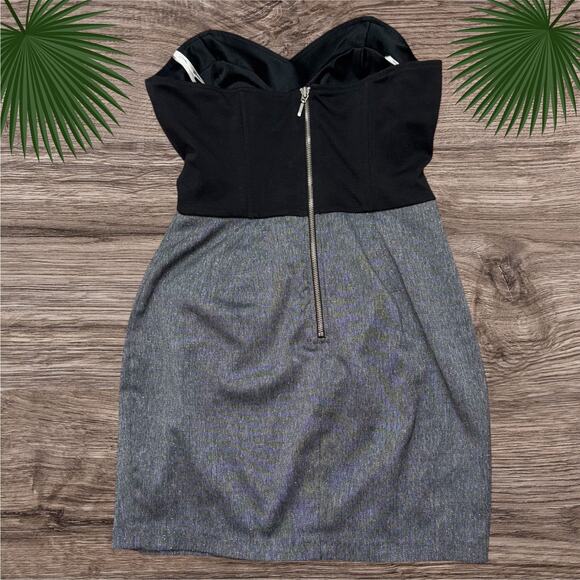 Guess Mini Strapless Dress Women's L Black Gray Metallic Pleated Padded Casual - Picture 2 of 6